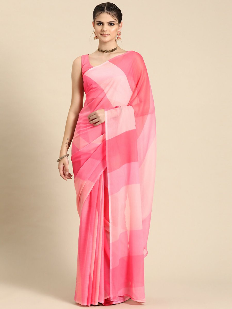 Ahalyaa Women's Traditional Semi Stitch Saree - Pink | Grocsy