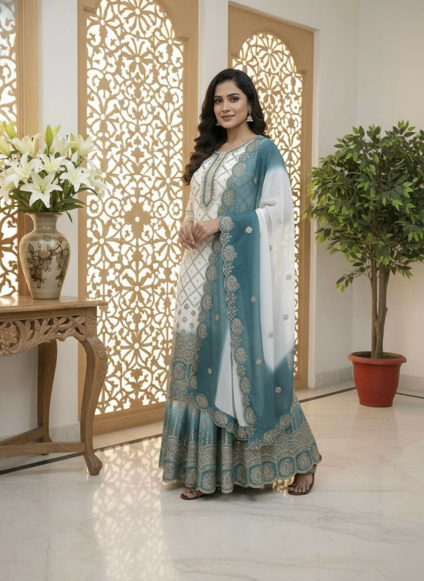 Teeya Creation Multi Color Star Georgette Heavy Embroidery Work Functional Wear Salwar Suit | Grocsy