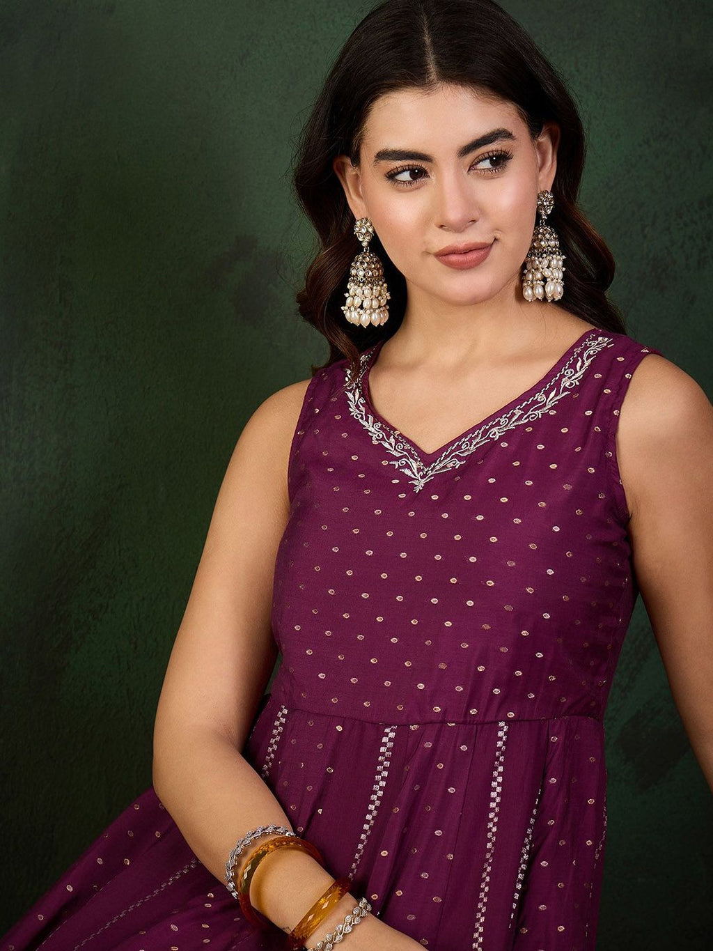 Sangria Woven Design Anarkali Kurta | Grocsy