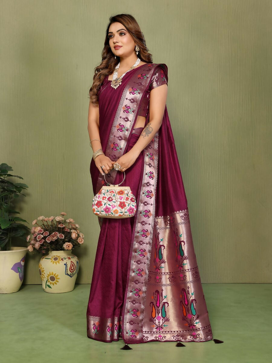 Anaita Maroon Paithani Gala Silk Saree With Blouse | Grocsy