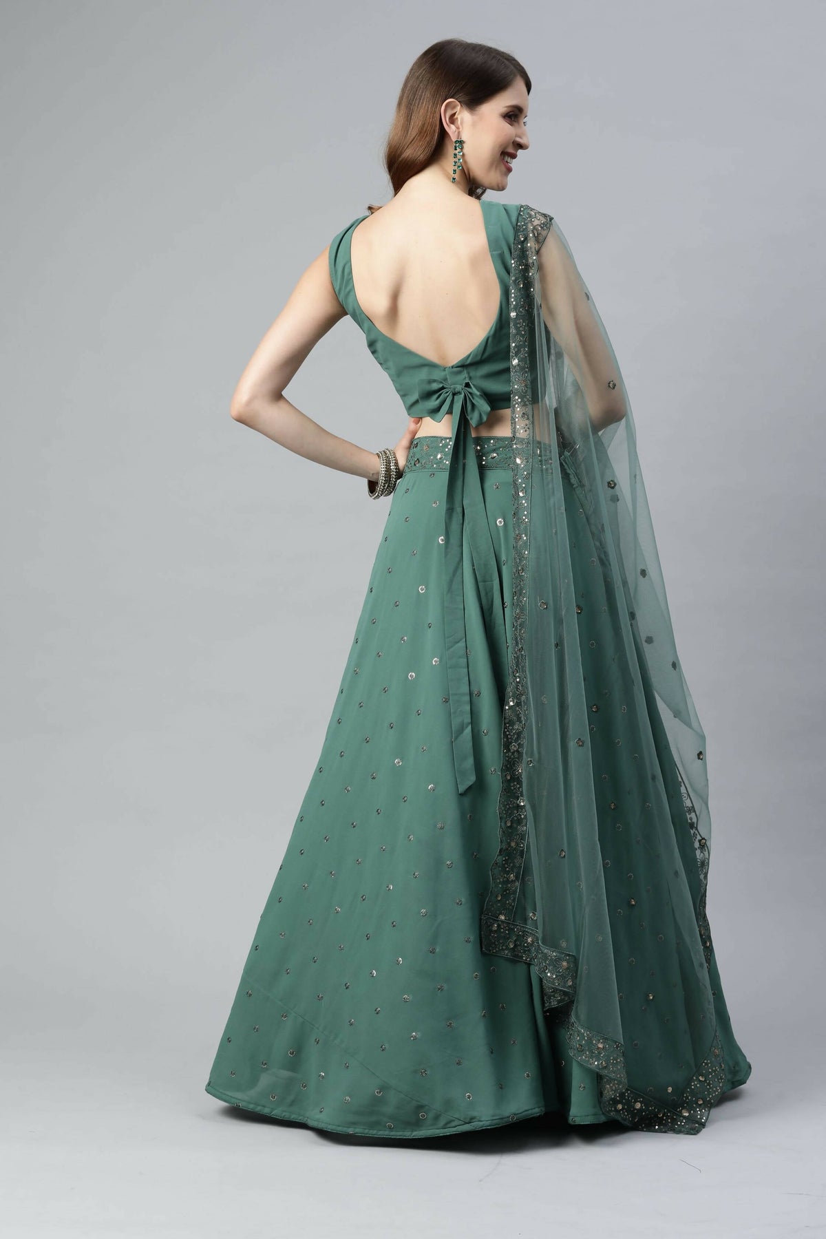 Pista Georgette Sequins Embroidery Work Lehenga Choli with Dupatta - Jivika | Grocsy