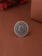 NVR Women's Oxidised Silver Plated Adjustable Finger Ring | Grocsy