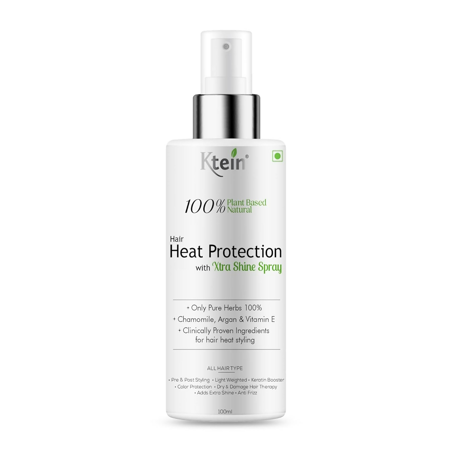 Ktein 100% Plant Based Hair Heat Protection Spray With Extra Shine Chamomile Argan And Vitamin E | Grocsy