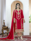 Teeya Creation Red Color Chinnon Silk Embroidery Work Fully Stitched Salwar Suit | Grocsy