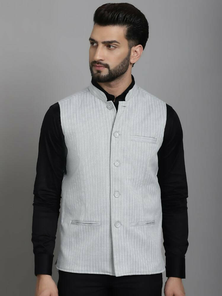 Even Apparels Nehru Jacket With Welt Pockets - Grey | Grocsy