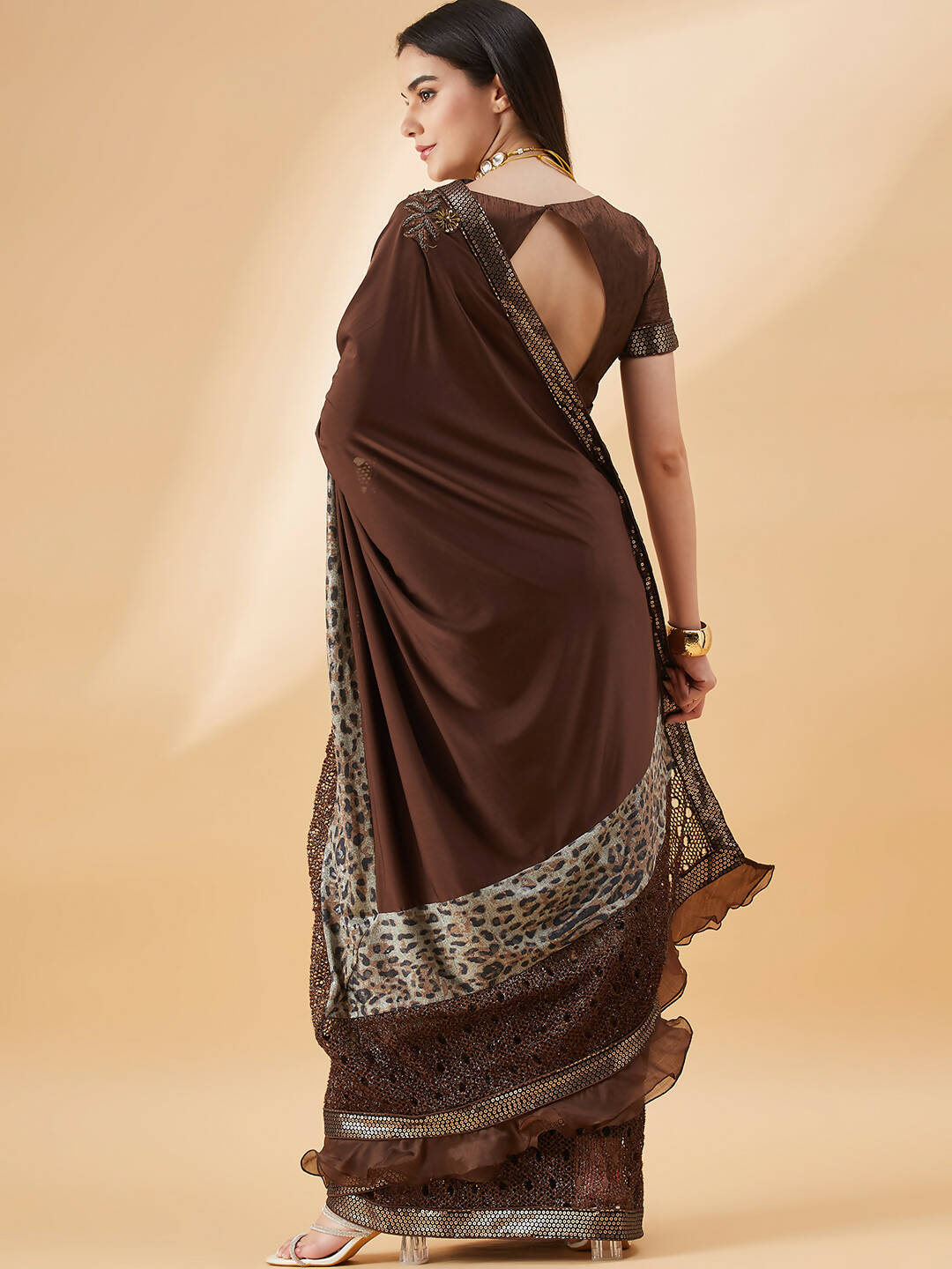 Brown Lycra Animal Print, Fancy Value Addition Fabric Saree - Norita Hit Design | Grocsy