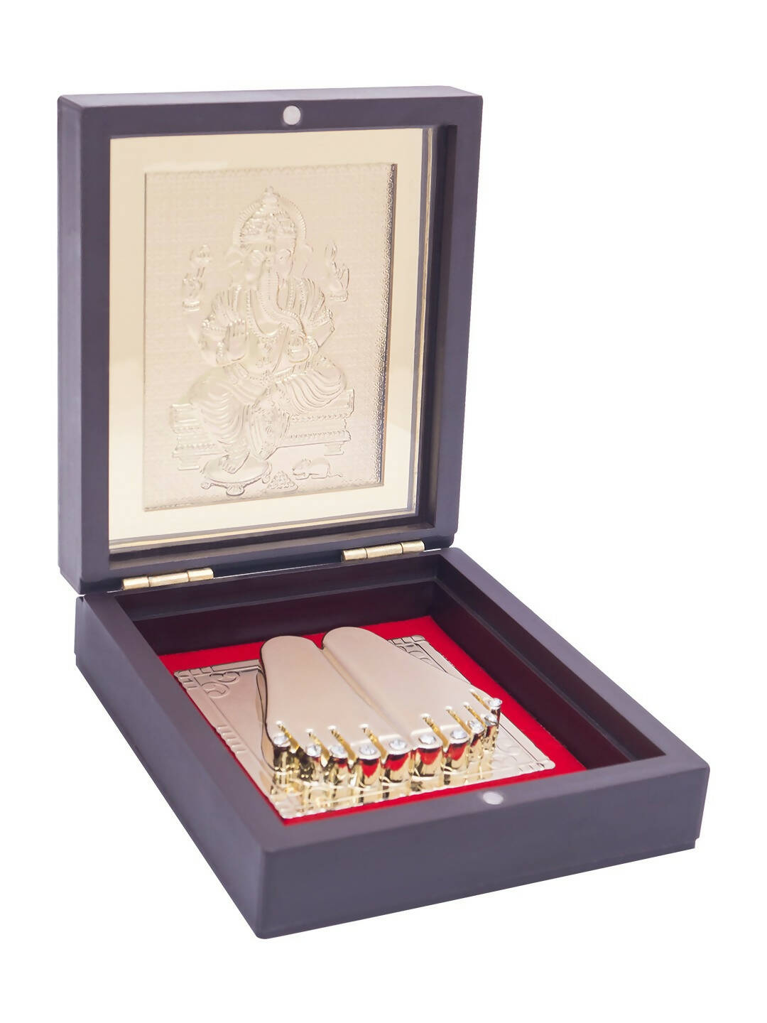 Golden Peacock 24-Ct Gold-Toned Gold Foil Ganesh Pooja Box | Grocsy