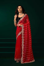 Joban Fashion Red Net Party Wear Sarees | Grocsy