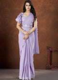 Lavendar Crepe Satin Silk Embroidered Saree with stitched Blouse - Mohmanthan Saha Saki | Grocsy