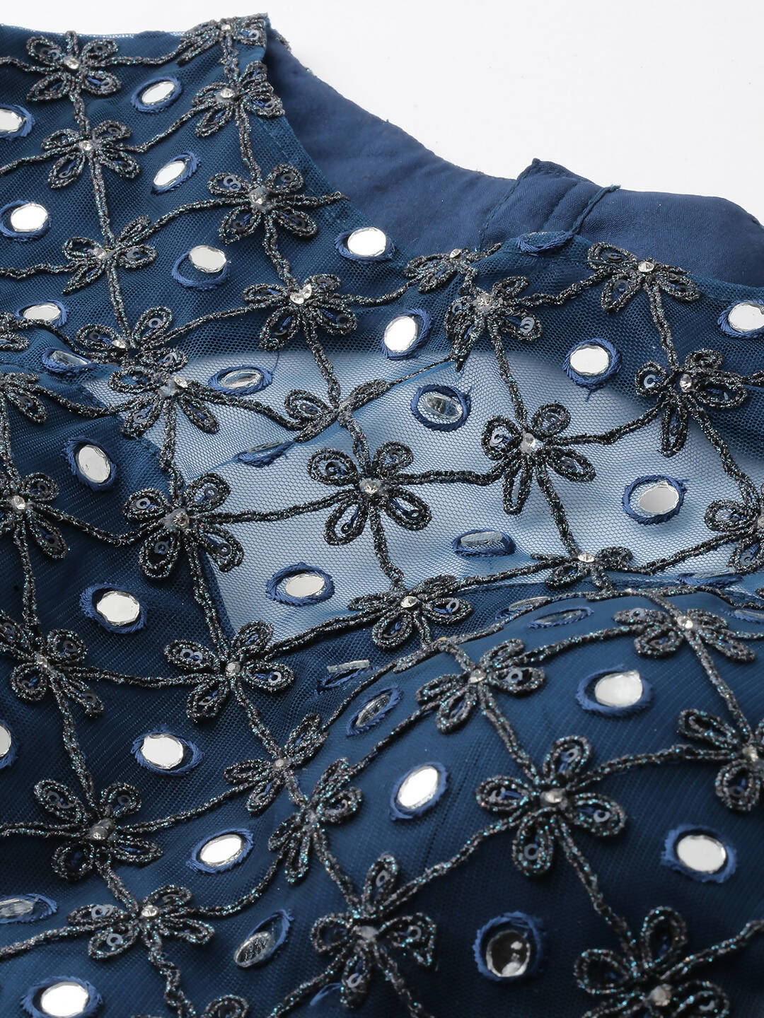 House of Panchhi Navy Blue Net Semi Stitched Coding, Sequins and Mirror work Lehenga Choli | Grocsy