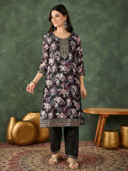 The52 Women's Beautiful Embroidery Work Chinon silk Fabric Straight Kurta Pant and Dupatta Set | Grocsy