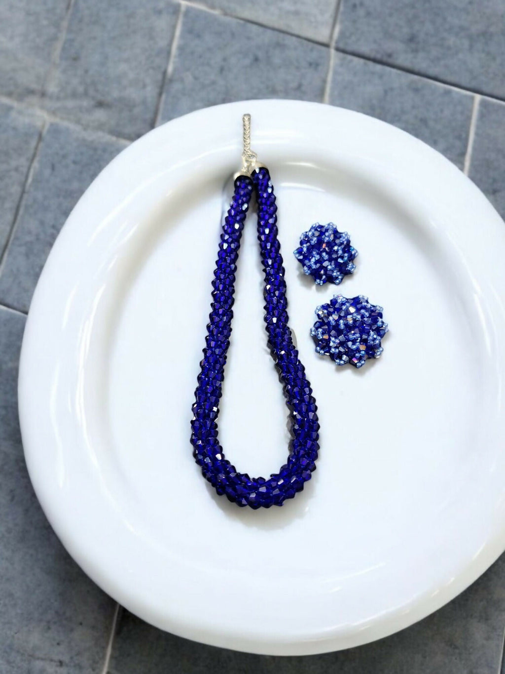 Inhanns Noor-E-Jalwa – Handmade Crystal Bead Necklace / Necklace With Earrings -Adjustable - Blue | Grocsy