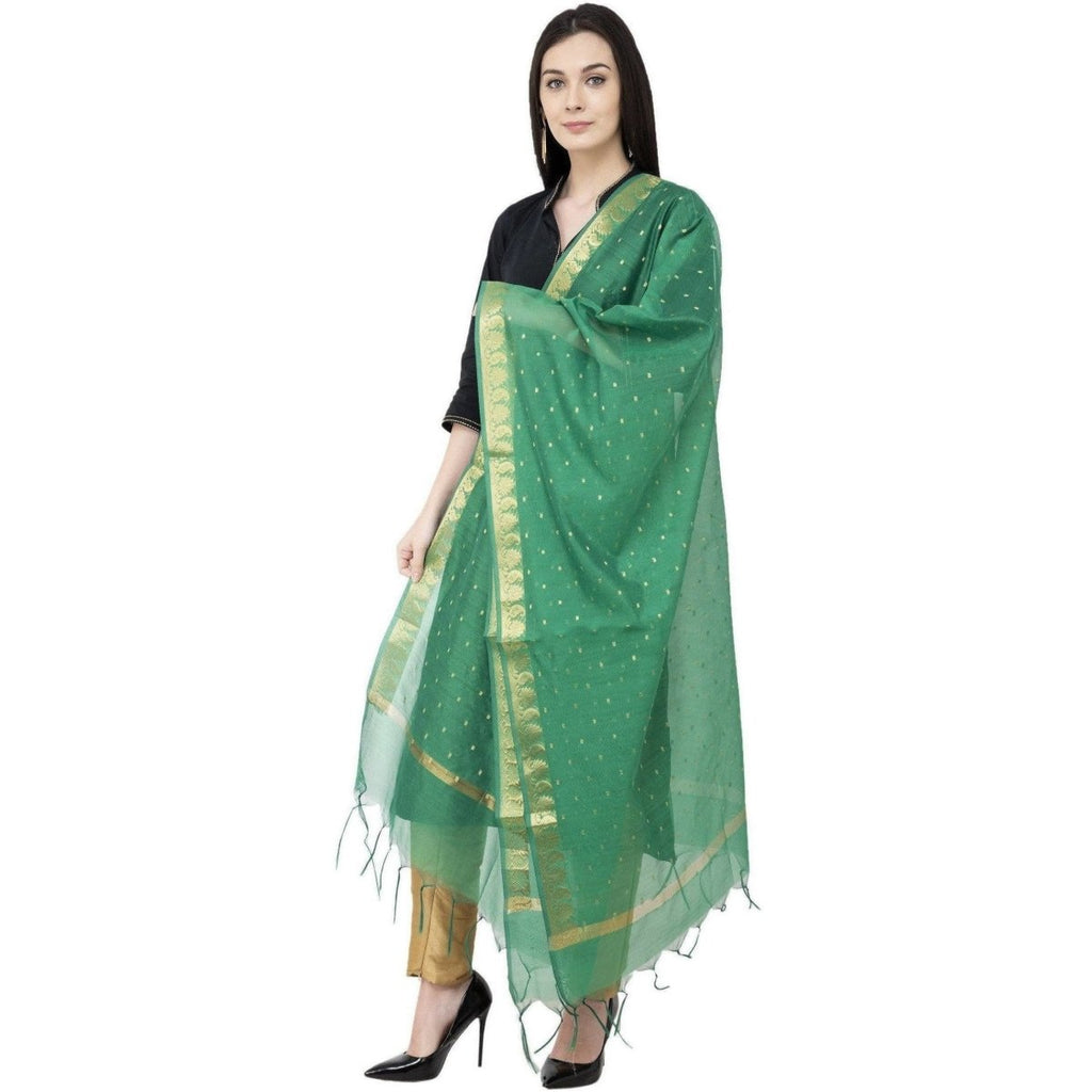 A R Silk VNS Border Buti Fancy Dupatta Green Color Dupatta or Chunni | Grocsy
