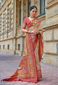 Dirt Brown Superior V.P.Silk Woven Printed Patola Silk Saree - Rewaa Milano | Grocsy