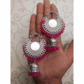 MS Fashion India Pink Color Pearls Chandbali Earrings With Mirror | Grocsy