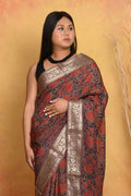 Very Much Indian Modal Silk Ajrakh Handblock Printed Natural Dyes With Designer Border Saree - Maroon | Grocsy