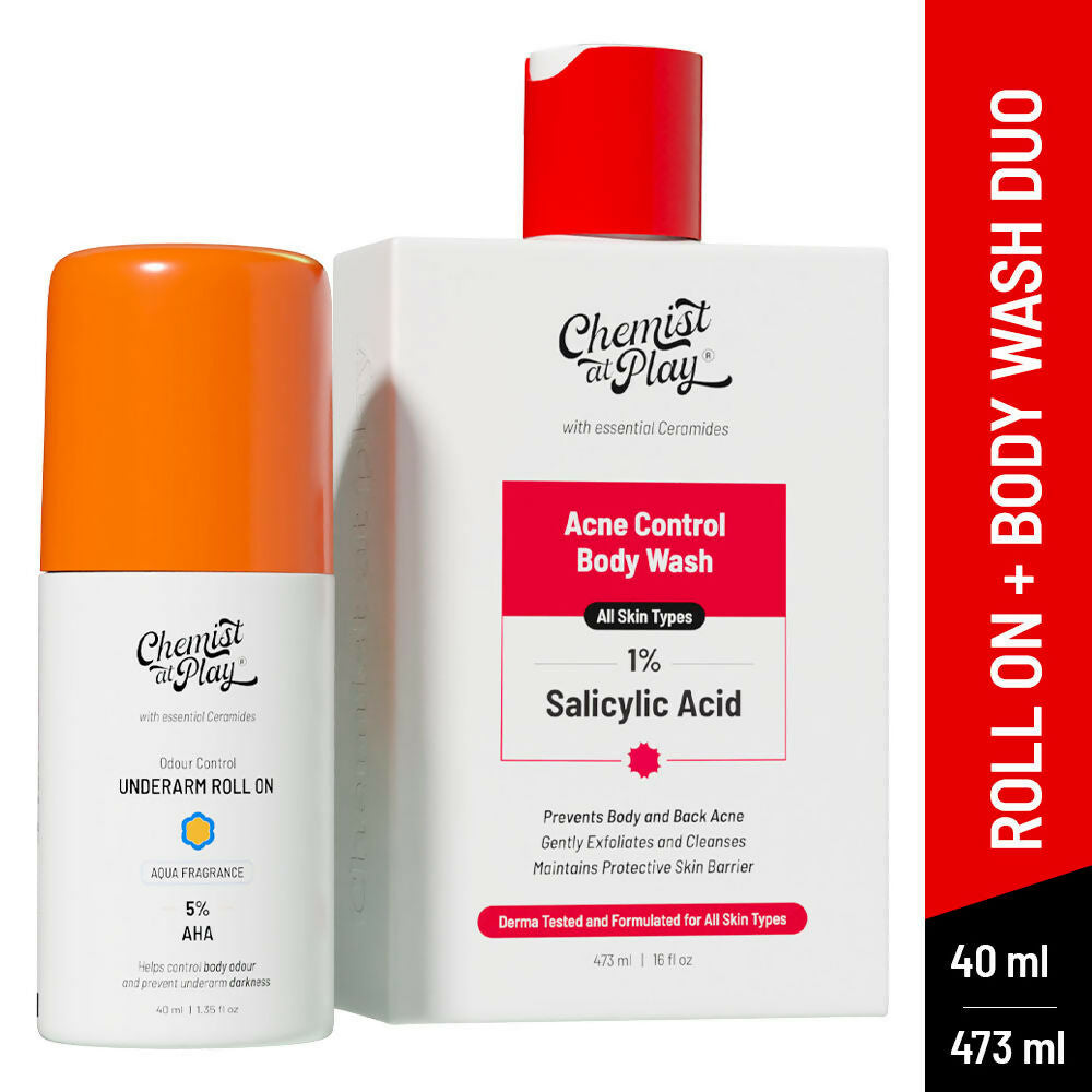 Chemist At Play Salicylic Acid Acne Body Wash & AHA Underarm Roll On Combo | Grocsy