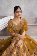 Kesar Fab Dark-Mustard Banarasi Silk Hand_Woven Lehenga | Grocsy