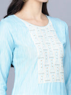 Myshka Women Turquoise Blue Panelled Pure Cotton Kurta with Trousers With Dupatta | Grocsy