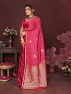 Joban Fashion Pink Floral Banarasi Silk Sarees | Grocsy