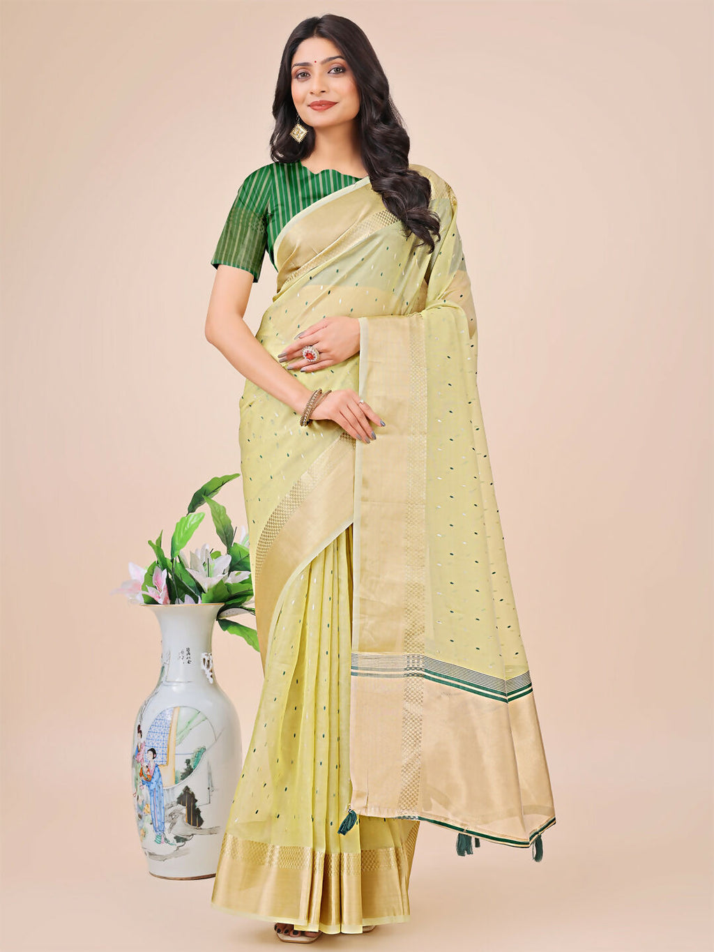 Shree Shyam Fashion Florance Light Green Organza Saree | Grocsy