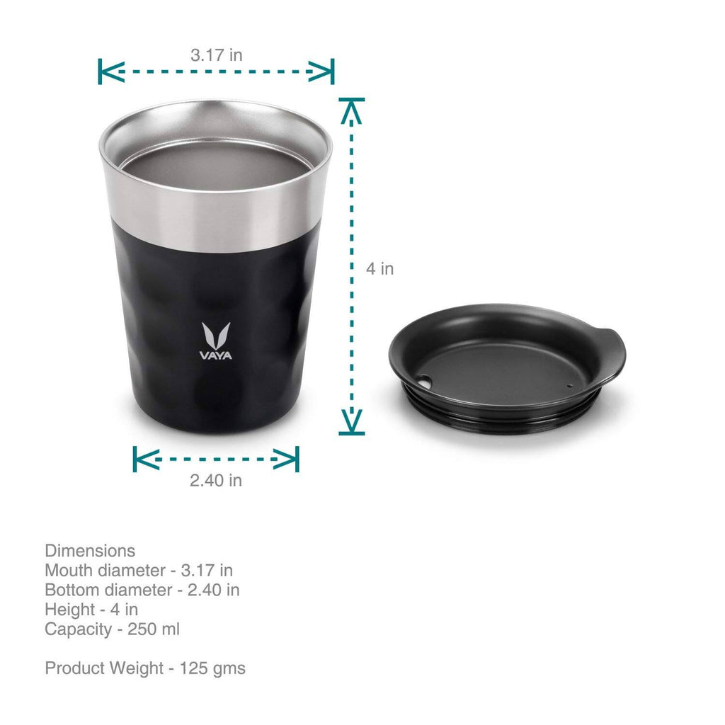 Vaya Popcup Insulated Coffee Mug Tumbler With Lid - 250 ml (Black) | Grocsy