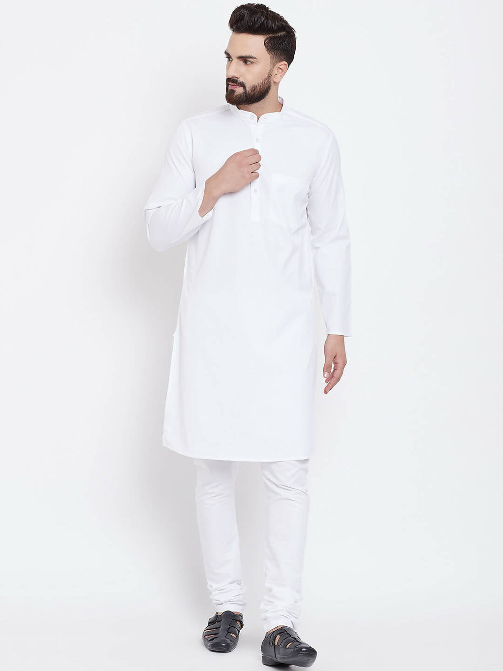 Even Apparels White Pure Cotton Men's Kurta With Band Collar | Grocsy