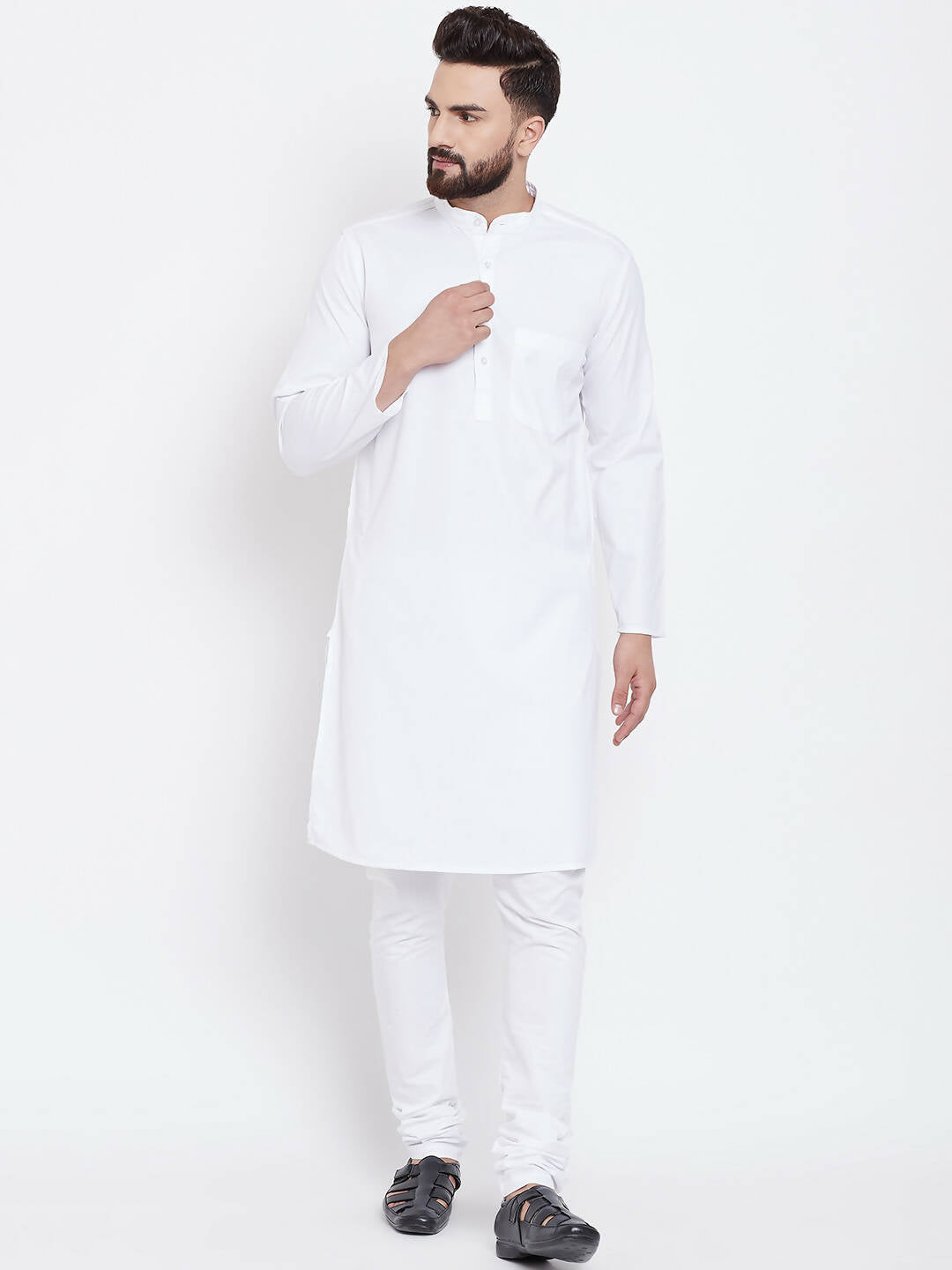 Even Apparels White Pure Cotton Men's Kurta With Band Collar | Grocsy