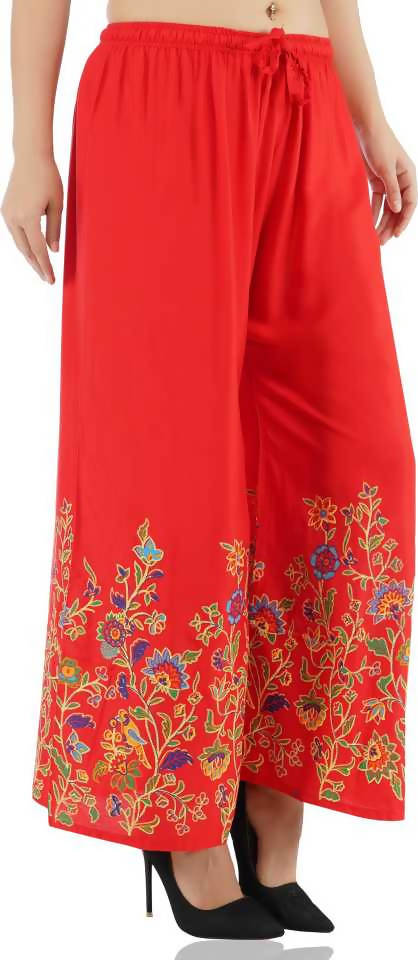 Mominos Fashion Red Floral Design Palazzo | Grocsy
