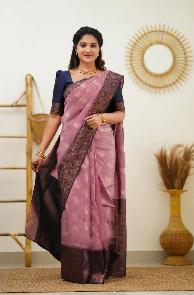 DEIANA'S Beautiful Designer Golden zari Soft Lichi Silk Saree - Pink | Grocsy