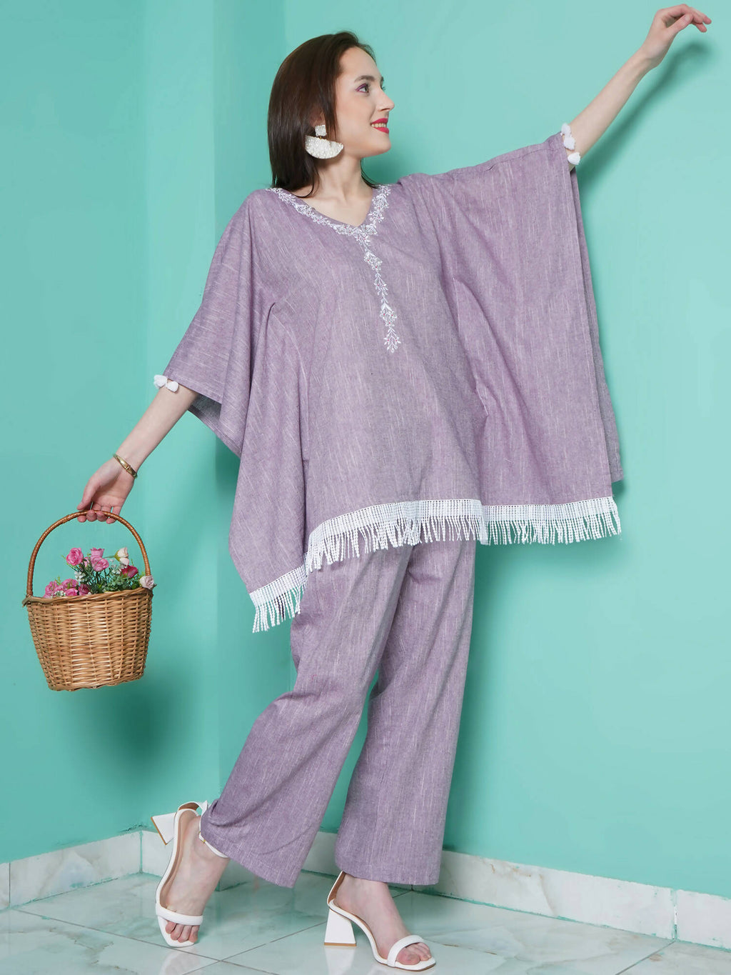 Women Republic Purple Cotton Kafttan With Palazzo | Grocsy