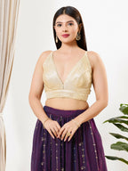 Joban Fashion Antique Gold Sequins Padded Blouse With V Neck Sleeveless | Grocsy