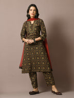 Myshka Women's Multi Printed Cotton Straight Party Kurta Set With Dupatta | Grocsy