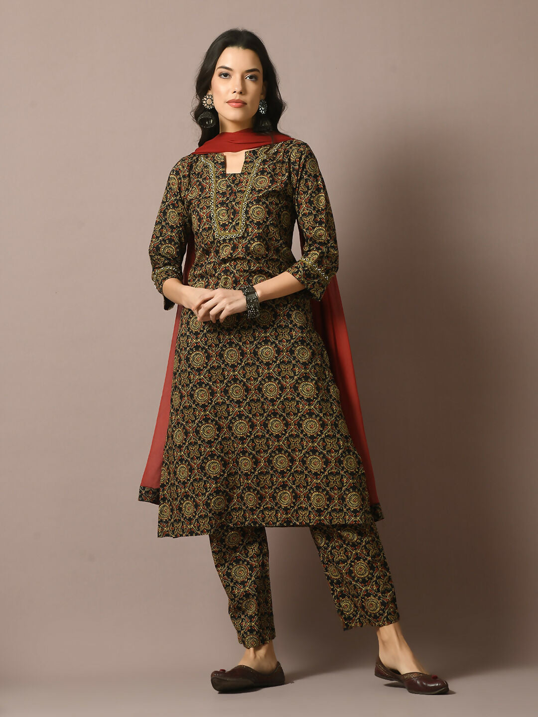 Myshka Women's Multi Printed Cotton Straight Party Kurta Set With Dupatta | Grocsy