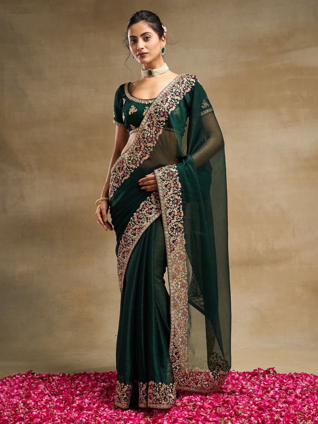 kasee Embroidered Solid Silk Blend Saree | Grocsy