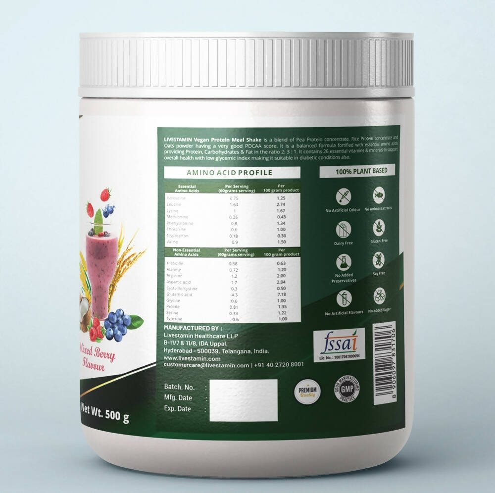 Livestamin Vegan Protein Meal Shake - Mixed Berry Flavour | Grocsy