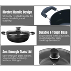 Vinod Black Pearl Hard Anodised Deep Kadai with Glass Lid | Grocsy