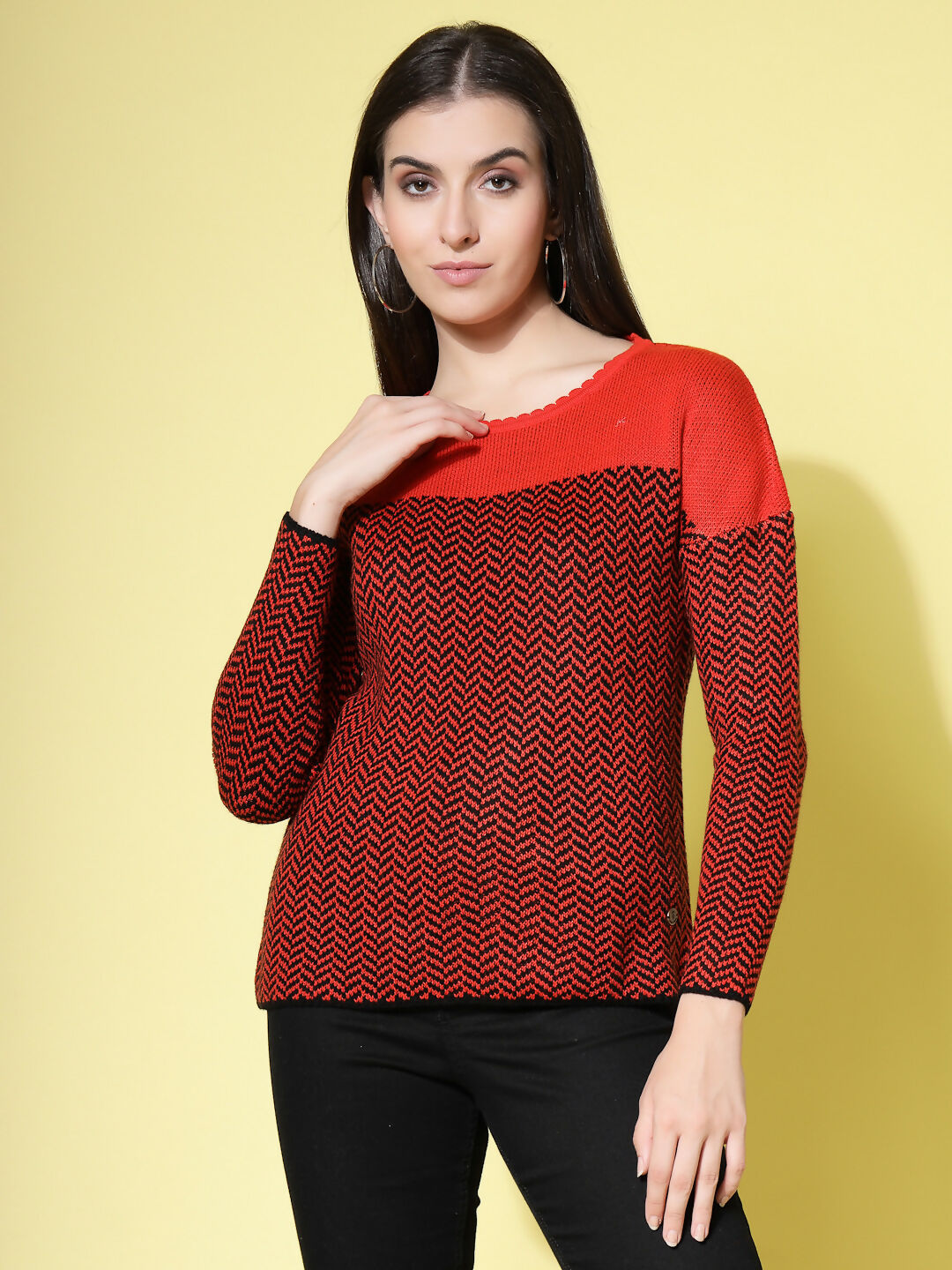 Women Winter Rust Acrylic Sweater - Wool Trees | Grocsy