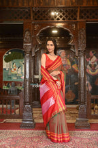 Very Much Indian Handloom Cotton Viscose Ilkal Saree Dual Tone Red Green | Grocsy