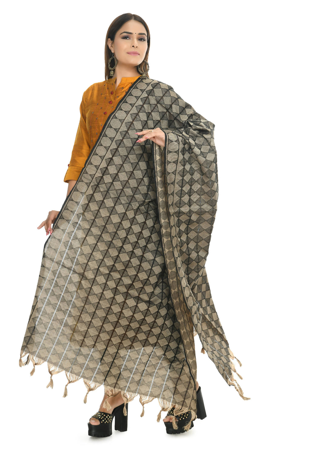 Mominos Fashion Moeza Handloom Black Color Cotton Dupatta | Grocsy