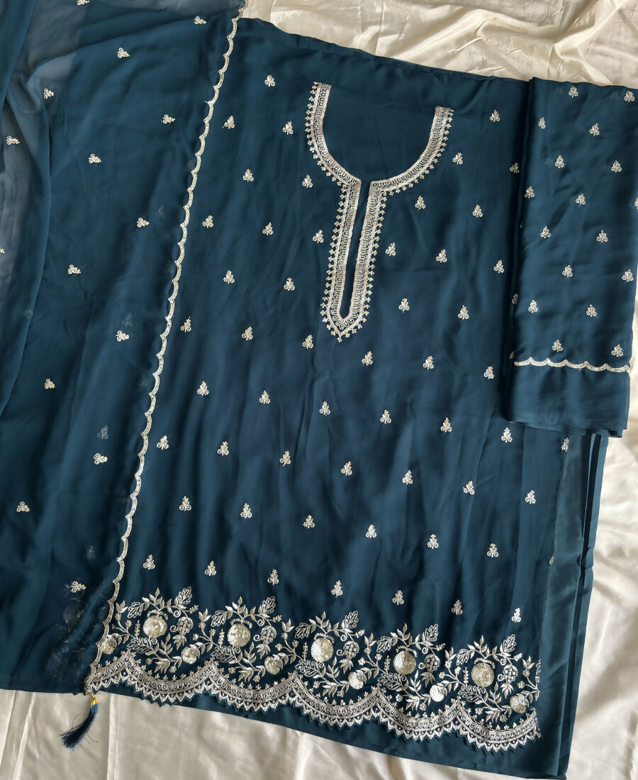 KC Bollywood Style Teal Blue Georgette Suit For Women | Grocsy