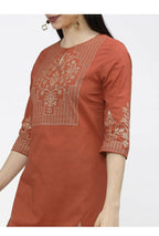 Cheera Embellished Daily Wear Cotton Blend Kurta - Brown | Grocsy