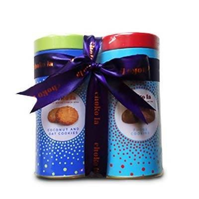Choko La Egg less Cookies Gifting Hamper Coconut & Oat, Fudge Tin Set | Grocsy