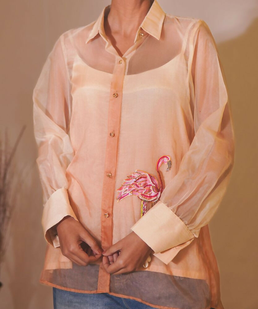 Timaraa Flamingo Whisper Ombre Organza Shirt | Grocsy