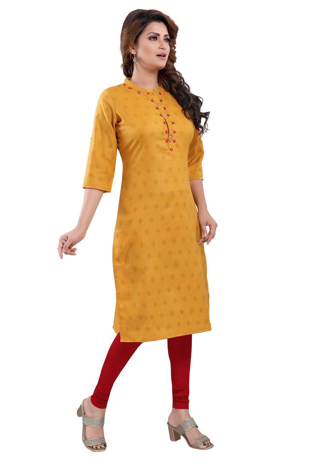 Snehal Creations Mustard Casual Cotton Printed Ladies Kurti | Grocsy