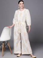 Ahalyaa Off White Printed Basic Jumpsuit | Grocsy