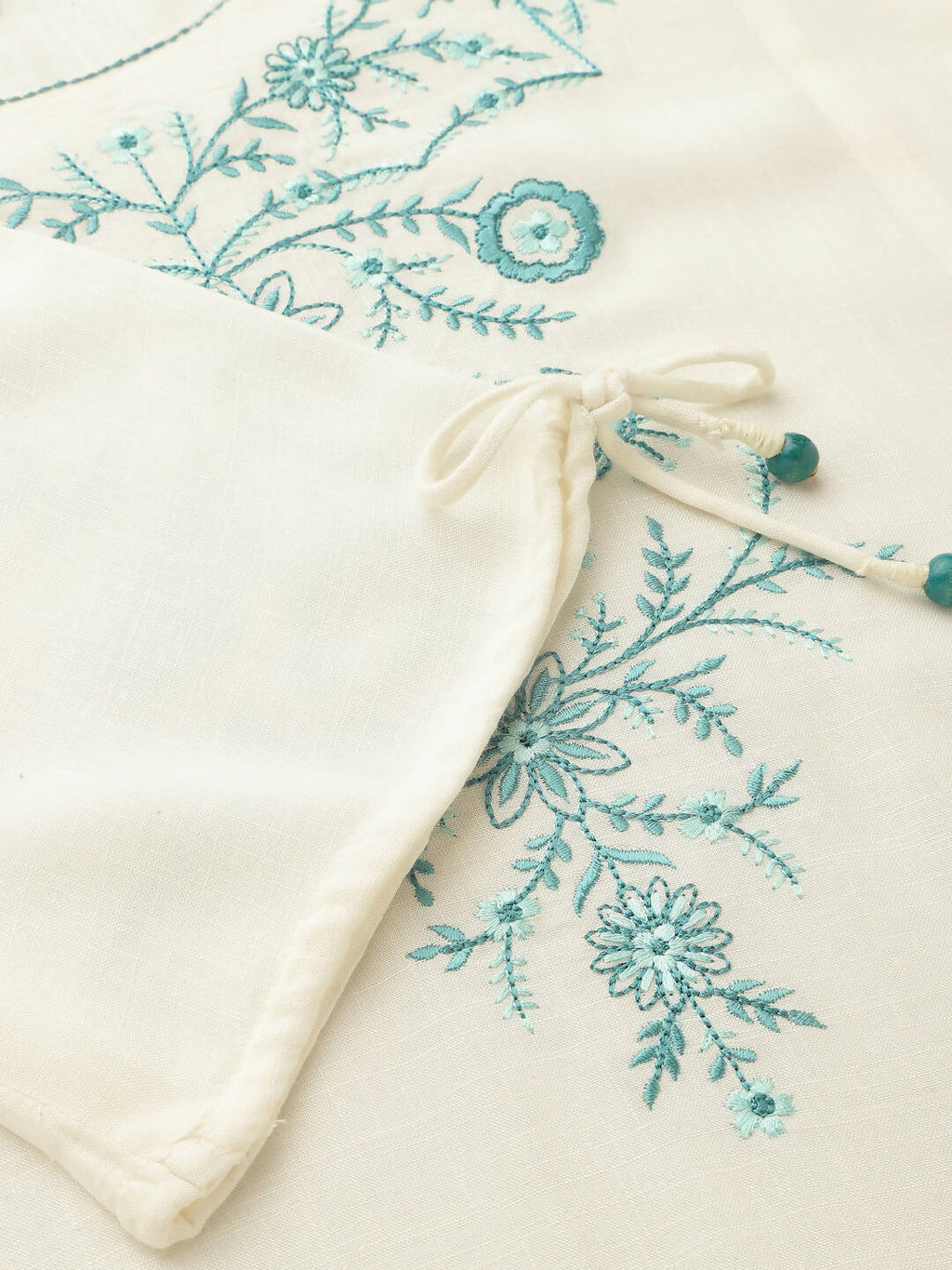White Poly Rayon Floral Embroidered Top - Zeny | Grocsy