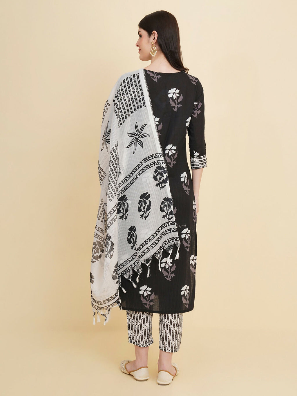 Designer Stylish black Cotton Stitched Suit With Dupatta - Tanisha | Grocsy