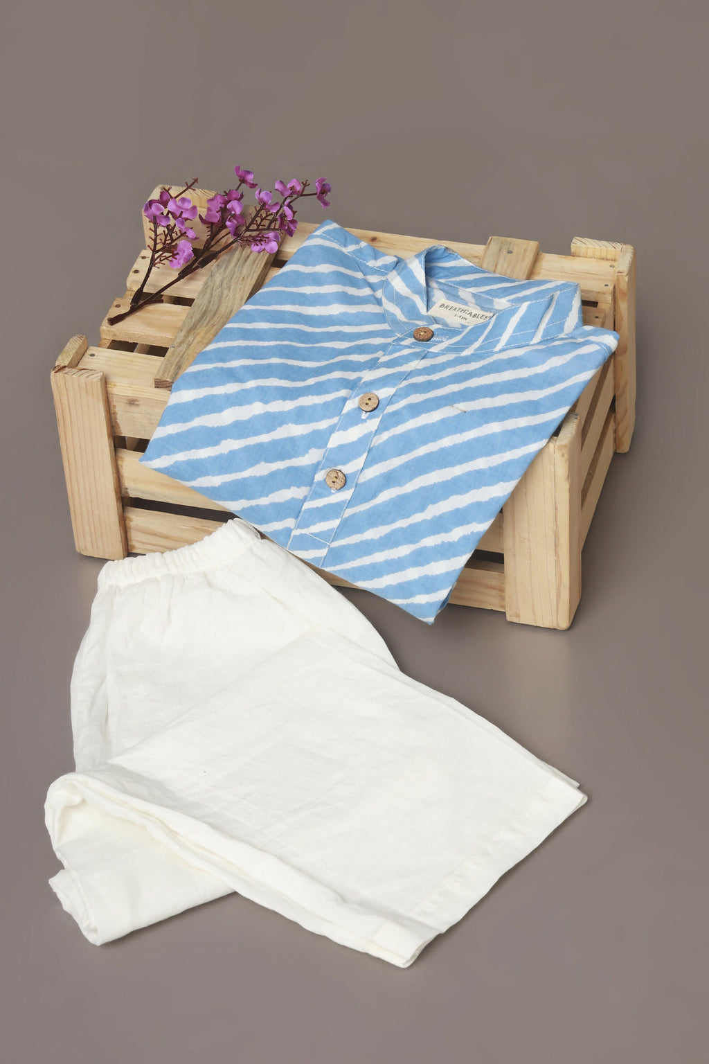 Breathables Kids Cotton Night Suit – Blue Striped Kurta & Pyjama Co-Ord Set For Boys & Girls | Grocsy