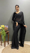 Vastranavya Black Rangoli Silk Swarovski work Ready to Wear Saree | Grocsy
